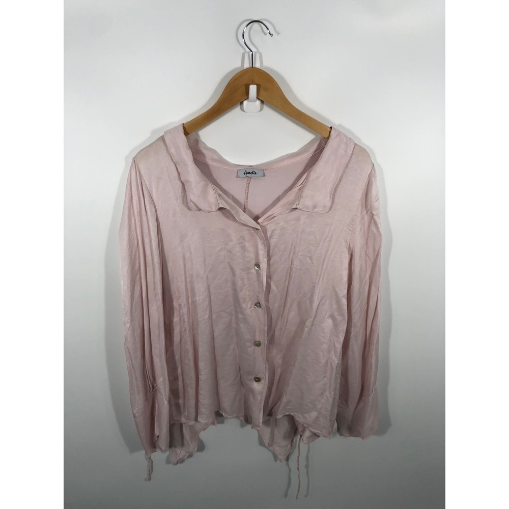 Amelie 100% Silk Blouse Womens XL Pink Dainty Feminine Balletcore Chic 90s Style